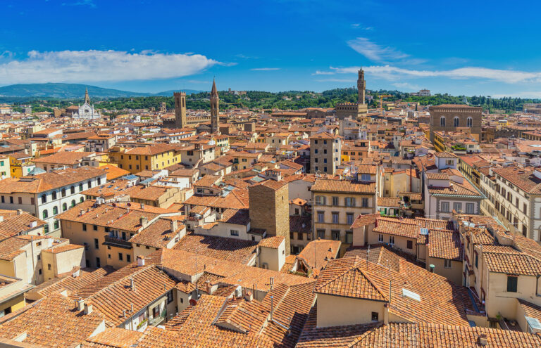 Florence Italy, high angle view city skyline at Florence old town, Tuscany Italy